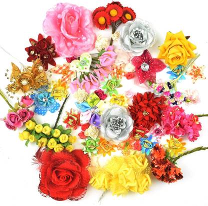 ASIAN HOBBY CRAFTS 150 pcs Assorted Mix Artificial Flowers Set Random Design ( Multicolor )
