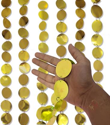 Tiptop Decoration Shiny Round Sequins Hanging Ladi Line Garland (Pack of 4, Golden, 5FEET Sequin)
