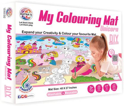 Ratnas My Coloring Mat Unicorn c Washable & Reusable Mat size 40 x 27 inches (1088)