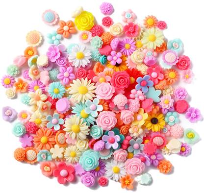 PATPAT 50Pcs Flower Resin Charms, Assorted Daisy Resin Flatback Beads Charms for DIY