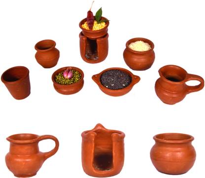 TGH Clay Miniature Kitchen Set - Real Cooking Mud Kitchen Set for Kids [Brown]