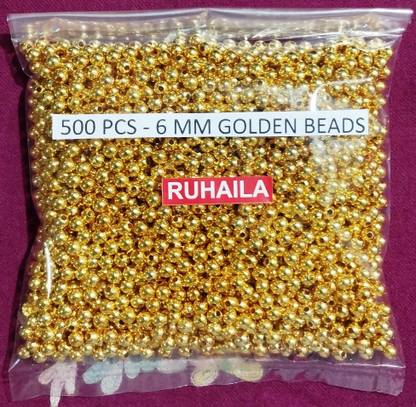 RUHAILA 6 MM GOLDEN PEARL BEADS FOR EMBRIODERY JWELLERY CRAFT 500 PCS