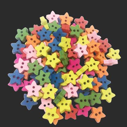 Lyla 100 Pieces Wooden Star 2 Holes Buttons Embellishments Flatback for Sewing Crafti