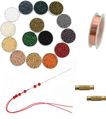 EmbroideryMaterial.com Seed Beads Mix Beading Wires Big Eye Beading Needle Screw Barrel Clasp Combo