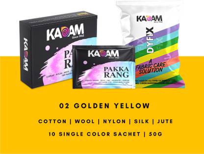 KADAM Fabric Dye Colour, Shade 02 Golden Yellow, Pack of 10 Single Color Pouches