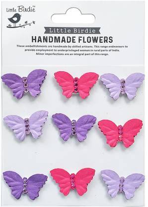 LITTLE BIRDIE Hand Made Flowers Jewel Butterfly Birds And Berries 9Pcs Lb