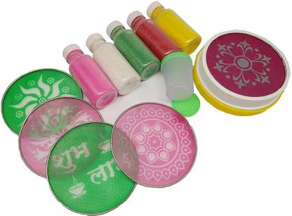 PRANSUNITA Magic Rangoli Making Kit Includes Magic Tool (4 inch), Rangoli Filler, ETC