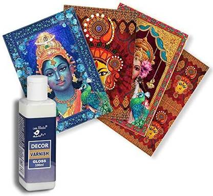 LITTLE BIRDIE Home Decor varnish with Decoupage Paper Goddess Lakshmi, Goddess Durga 2 Sheets Gloss Varnish