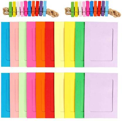 Art Bundle 20pcs Hanging Paper Photo Frame - Display with Mini Wooden Clips 5.5"x4" inch