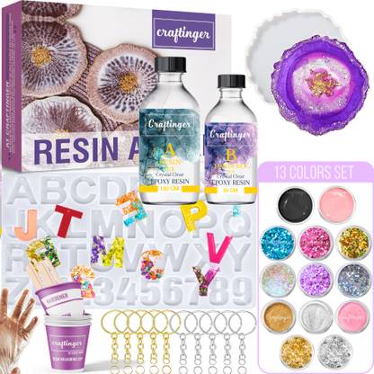 Craftinger Diy Resin Art Alphabet Keychain Making kit With 200 Gm Epoxy Coaster Mould &More