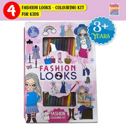 HELLO FRIEND Girls Fashion Kit with 12 multi-colour Pencils suitable for 4 to 10 year old.