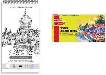 Camlin 18 SHADE STUDENT WATER COLOR TUBE + A5 SKETCH BOOK