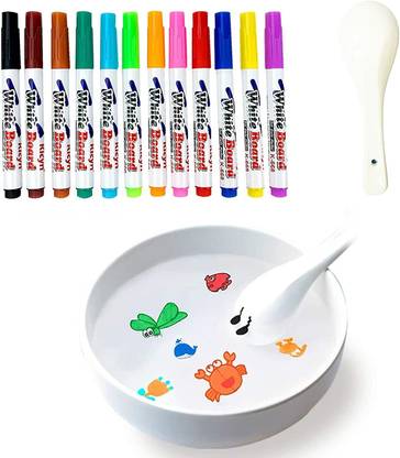 SARDAR JI TOY SHOP Water Painting Set Dry Erase Marker Includes 12 Drawing Pens 1 Ceramic Spoon