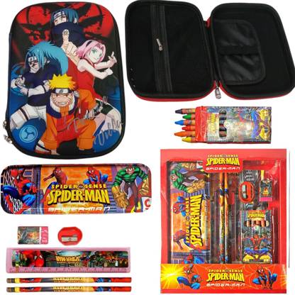 Prezzie Villa 8pcs Naruto Shippuden Pencil Case, with Metal Pencil Box, Stationery Set