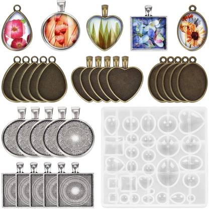 HASTHIP Resin Molds Set Pendant Trays DIY Jewelry Making Resin Molds Set, 30Pcs 5 Styles