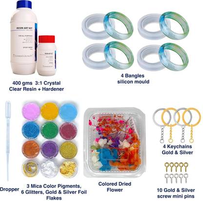 TRENDIKRAFT 400g DIY Epoxy Resin Art Materials Kit for Bangles with 4 Silicone Moulds