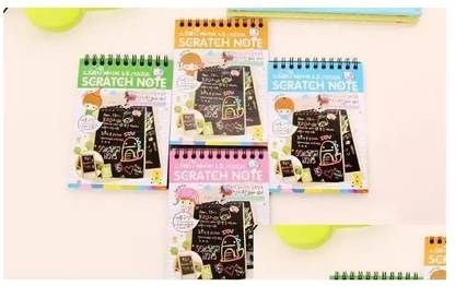 Evissa Gift School Note Book DIY Magic Drawing books Scratch Notebook With pencil 4 Pc