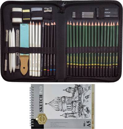 Definite 42pc Graphite Sketchin/Drawing Pencils Art Tool Kit Set + A5 Spiral Sketch Pad