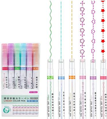 SHIVMEDICOS 6pcs Curve Markers Pen Set Outline Pens Painting Curve Highlighter Scroll Pens