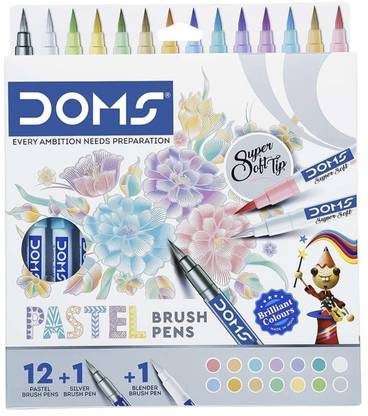 DOMS Pastel Brush Pen 14 Shades Tip Nib Sketch Pens (Set of 1, Multicolor)