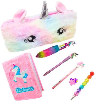 cutetoys unicorn stationery gift set 1 diary 1 pouch 1 pen 2 pencil erasers 1 light pen