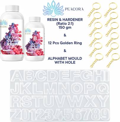 PEACORA ALPHABET MOULD WITH HOLE+12RINGS+150G 1:2 RESIN HARDNER COMBO KIT