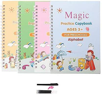 मैजिक बुक फॉर किड्स ,मैजिक प्रैक्टिस कॉपीबुक, (4 बुक + 10 रिफिल+ 1 पेन +1 ग्रिप)