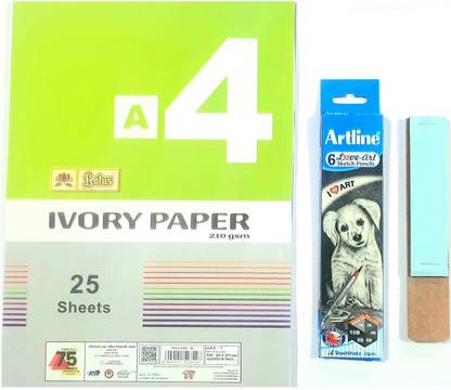 SKYGOLD IVORY SHEETS A4 25 SHEETS ,ARTLINE DRAWING PENCIL , 1 X SAND PAPER COMBO ART SET