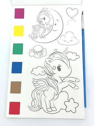 Budwill ™Magic Drawing Doodle Books with Paint Brush,12 Watercolor Painting Unicorn Copy