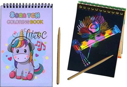 SV Traders Kid's Rainbow Scratch Book Magic Doodle Scratch Art Activity 6 Pcs Notebooks