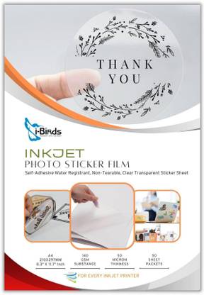 I-Birds Enterprises A4 Clear self Adhesive Non-Tearable Transparent Positive Sticker Film (50 Sheet)