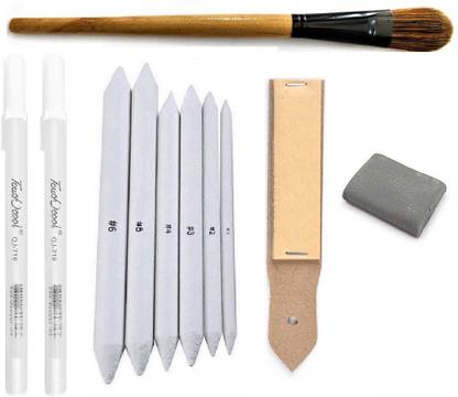 TouchCool Blending Brush, Paper Stumps, 2Pcs White Pen(0.8mm), SandPaper, Kneadable Eraser