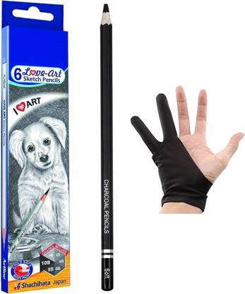 ArtKraft Artline HB,2B,4B,6B,8B,10B Pencil with Anti-Fouling Artist Two-Finger Glove