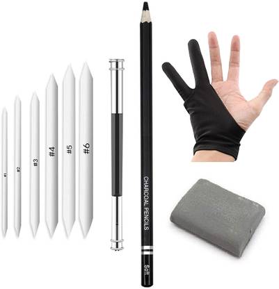 mixale Blending Stumps With Extender + Willow Charcoal + Eraser & Sketching Glove