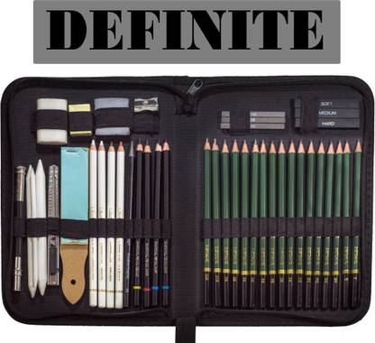 Definite Art Sketch/Drawing Set; Professional Sketching Tool Kit with Black Zippered Case