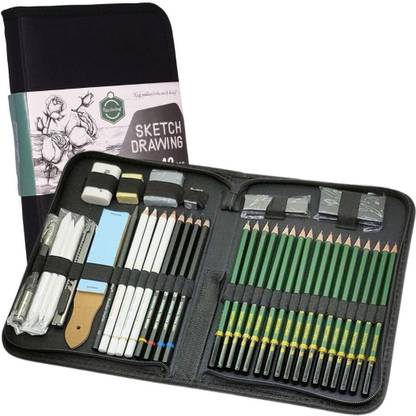 keepsmiling SKETCH DRAWING KIT WITH 42 SKETCHING TOOLS & ZIPPER BAG ORGANIZER, Pencil