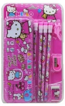 AuM Hello Kitty Pencil Box with Pencil Eraser, Sharpener and Pencil Gift Pack