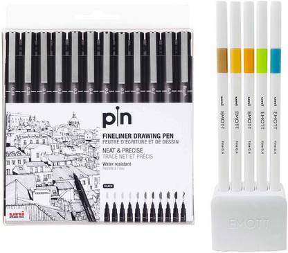 UNIBALL PIN-200 0.03-0.8mm Fineliner (Set of 12) & Emott SY6 0.4mm Fineliner (Set of 5)