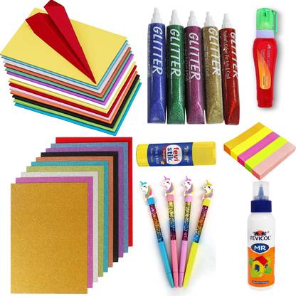 YAKONDA Colours Paper Kit/Glitter Paper Kit/Art Set/Craft Kit/Glitter Glue Multicolours