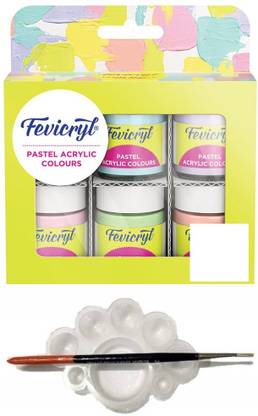 Fevicryl Multi Surface Pastel Acrylic Colours Kit 6 Shades X 15Ml With Tray Brush
