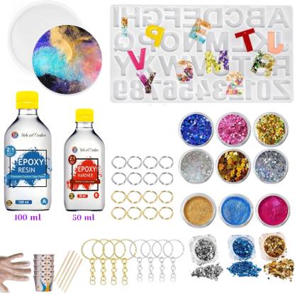 art kit ART Set DIY Alphabet Free Round Mould With 2:1 Crystal Clear Resin 150 Gm