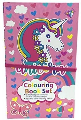 AMB Unicorn Theme Coloring Book with 8 Color Pencils, 60 Pages Art and Craft Drawing
