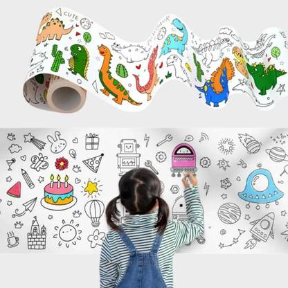 FlyTouch Kids Drawing Paper Rolls, Blank Scroll Colorful Doodling Arts Graffiti Painting