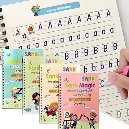 SRBK fashion Magic Practice Copybook for Kids (4 Book + 1 Pen + 10 Refill + 1 Grip) A-680