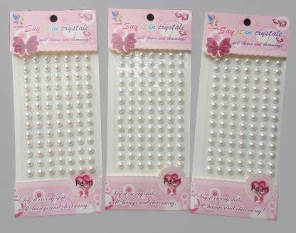 Kandle Set of 3 Sheets White Pearl 7 mm Diameter Crystal Bead Sticker Sheet