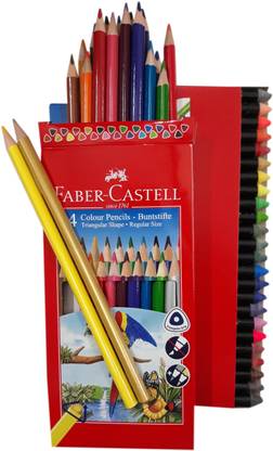 FABER-CASTELL Triangular Shape Regular Size Colour Pencils Alongwith 24 Shades Wax Crayons