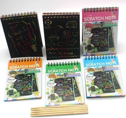 Evissa Magic Colour Rainbow Scratch Paper Notebook 6pc