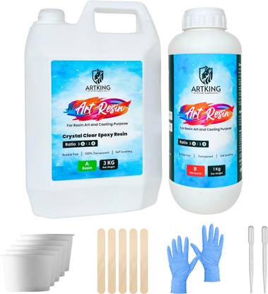THE ARTKING Crystal Clear Epoxy Art Resin 3:1 Ratio (4KG) | 3KG Resin + 1KG Hardener