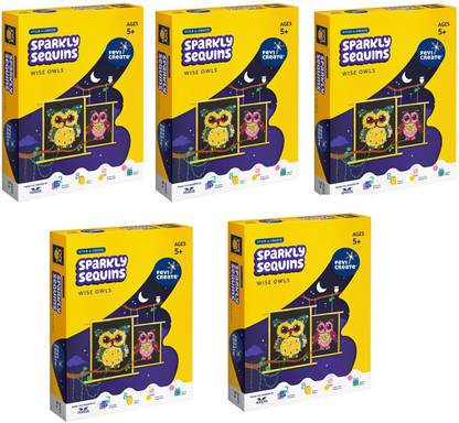 Fevicreate Make Your Own Sequin Art Owl Learning Craft and DIY Kit for Kids - Pack of 5