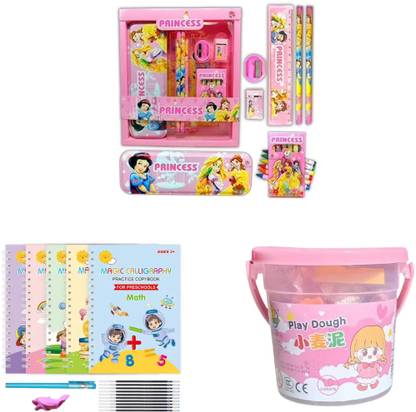 GOOLGETS All-in-One Combo Set – Princess Theme 4 Magic Copybooks + 12 Colors Clay Dough